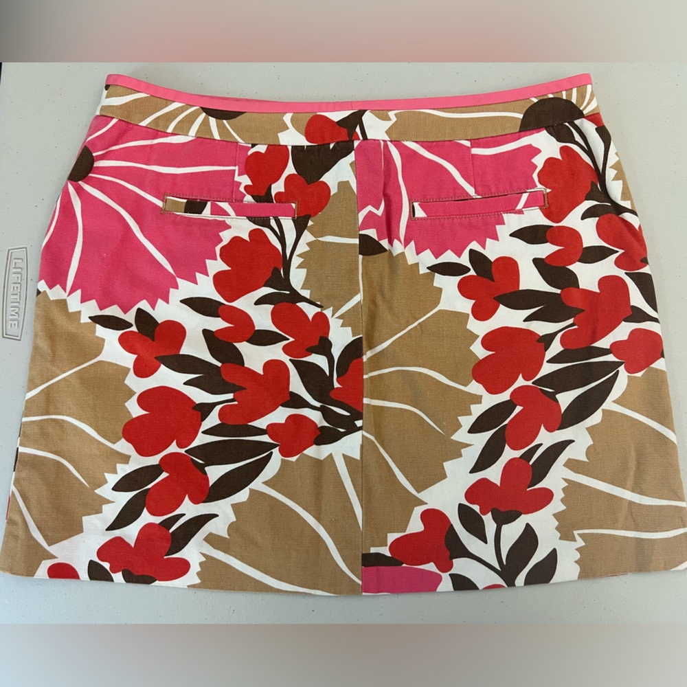 J. Crew Cotton Floral Print Canvas Mini Skirt in Pink White Tan & Red Size 8